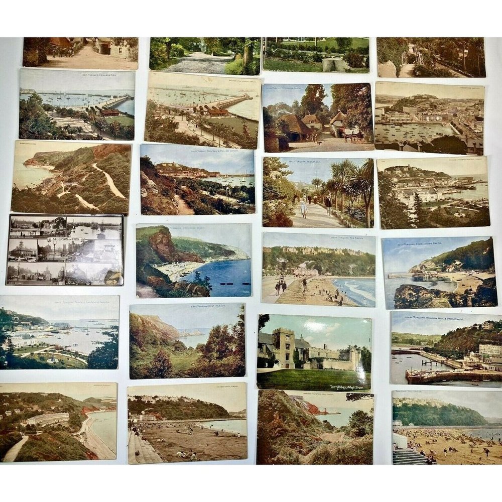 28 Vtg Postcards Torquay England Sands Cove Waldon West Front Beach Lot 1900s